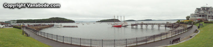 shore path along bar harbor city coastline