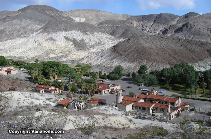 picture of scotty's castle from  top of hill