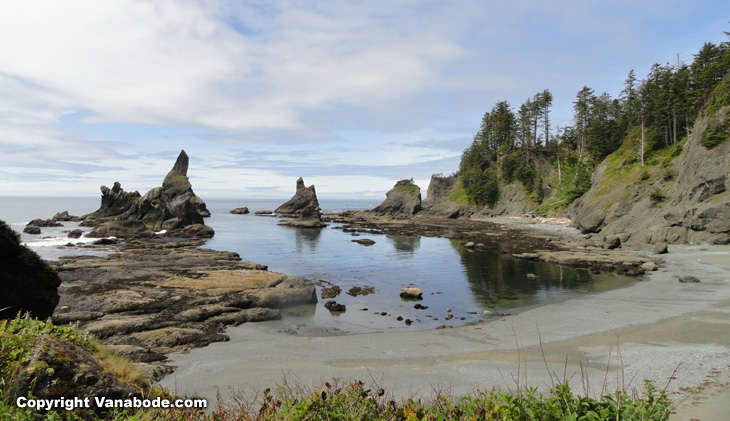 serene morning seaside in Oregon on a super cheap super fun Vanabode trip